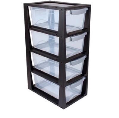 4x SUNWARE Omega Schubladen-Modul 6 Liter - 33,5 x 22 x 15,3cm - schwarz/transp.