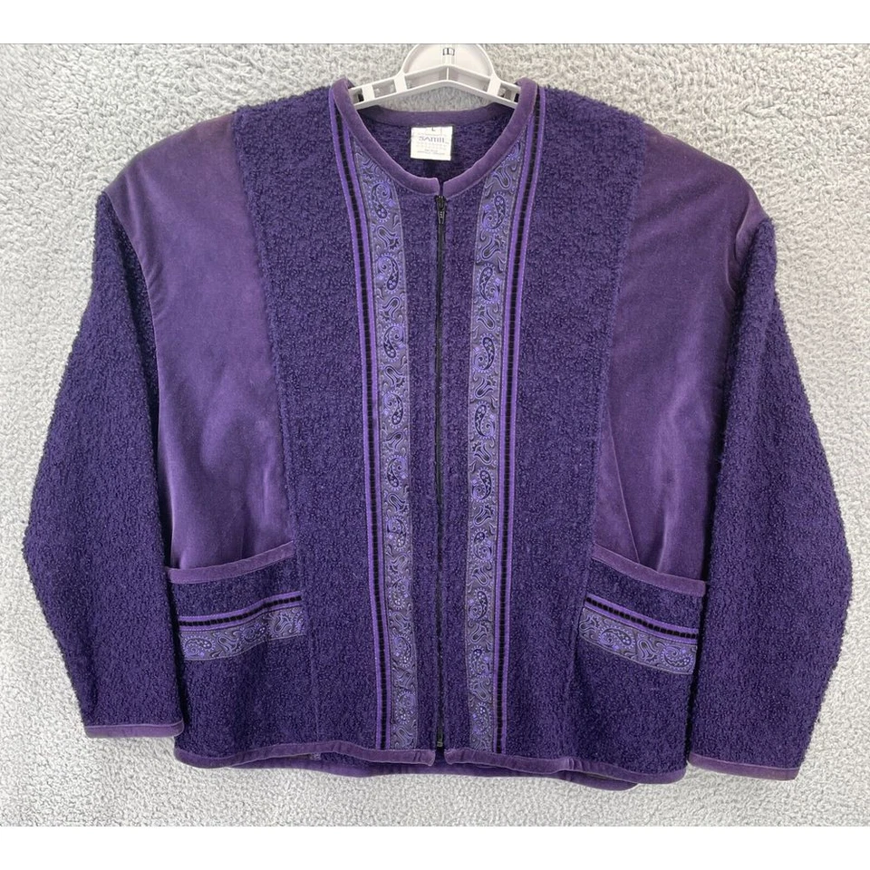 Samii Gay Ellis Wool Jacket Women Large Paisley Velvet Accent Vermont Boho RARE - Image 2 of 4