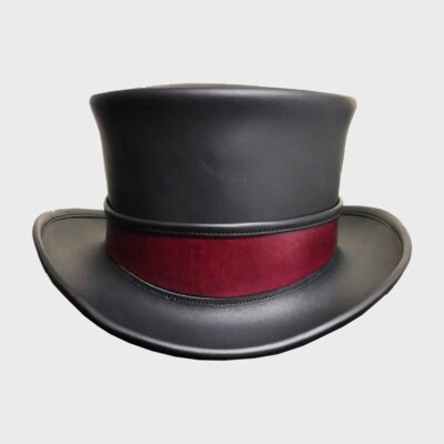 Steampunk Hat Custom Victorian Leather Top Hat Classy Red  display picture 3