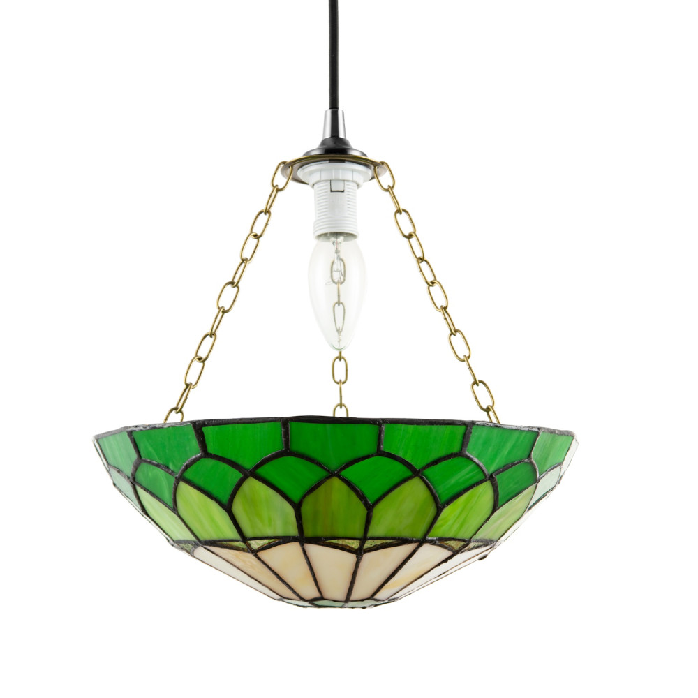 Amber and Green Stained Glass Domed Tiffany Pendant Lamp Shade with Chain by ...