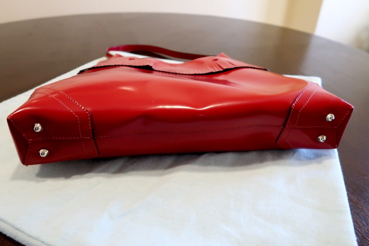 Anya Hindmarch Blue Label Patent Leather Bag Red with Dust Bag View 4