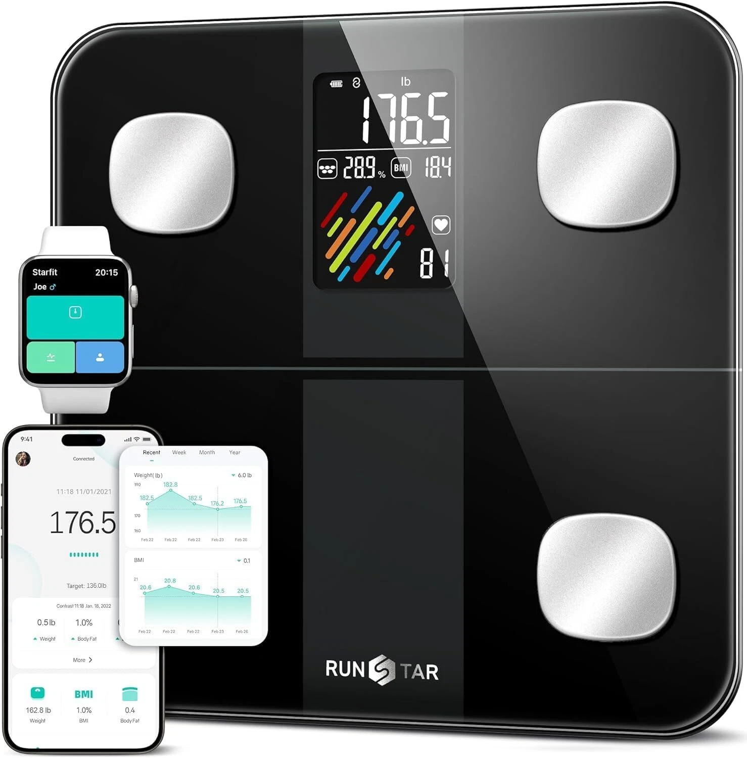 Runstar Smart Scale for Body Weight and Fat Percentage, High Large, Black
Opens in a new window or t