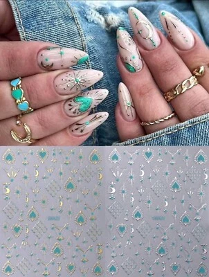 Nail Art Stickers Metallic Gold Silver Turquoise Heart Star Moon SWA29