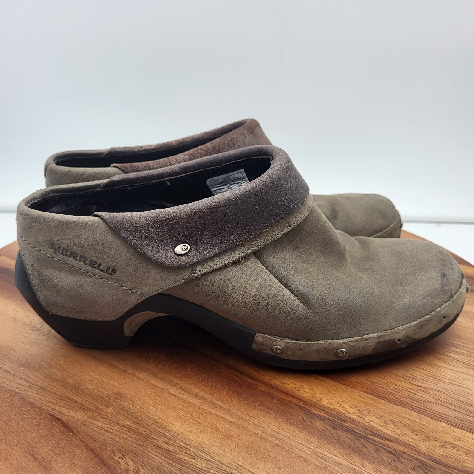 Zoccoli Merrell donna taglia 9 mules marroni J56086 slip on pelle nabuk drizzle