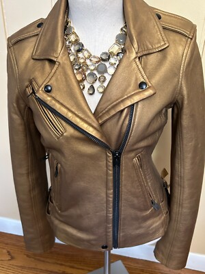 NWOT IRO BIKER Lamb Leather Jacket Bronze/Golden Brown Size