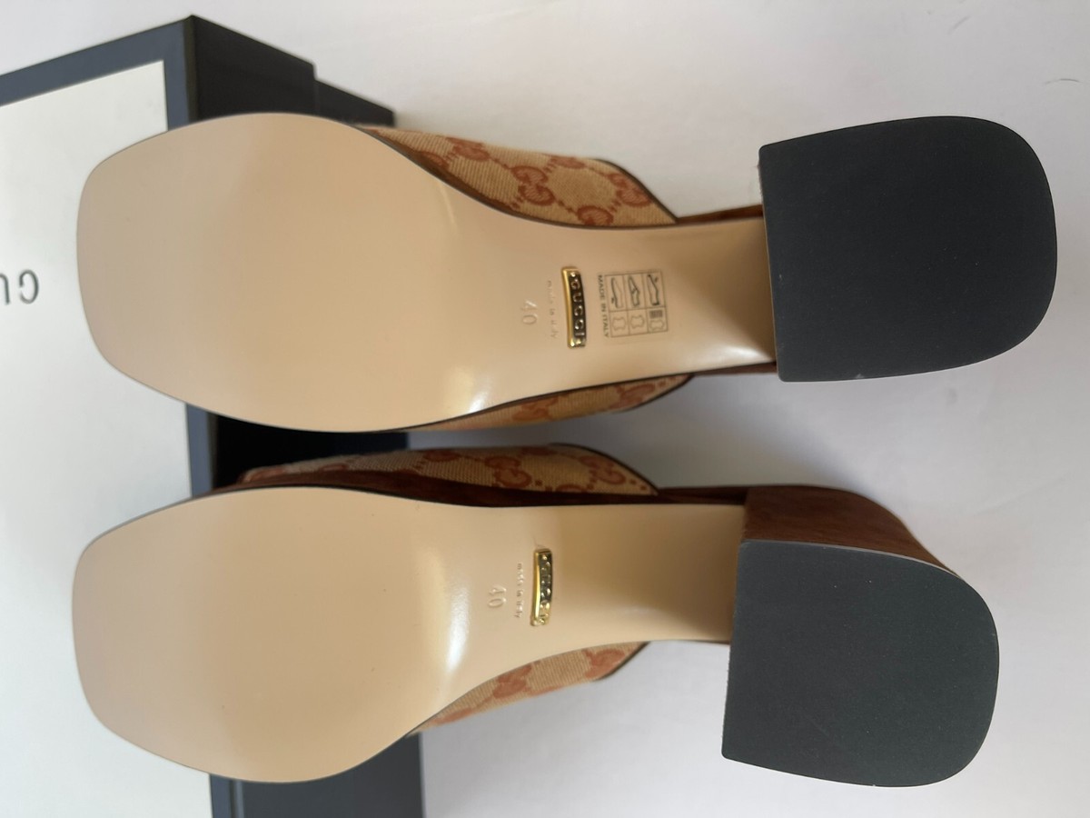 Gucci Houdan GG Supreme CanvasHorsebit Platform Sandal Mules Gucci Houdan GG Supreme CanvasHorsebit Platform Sandal Mules