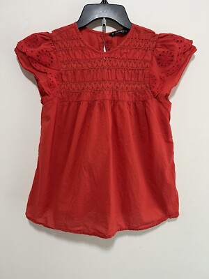 Dunnes Women s Top Size Small UK 36/38 Red Cap Sleeve Button Closure Preowned