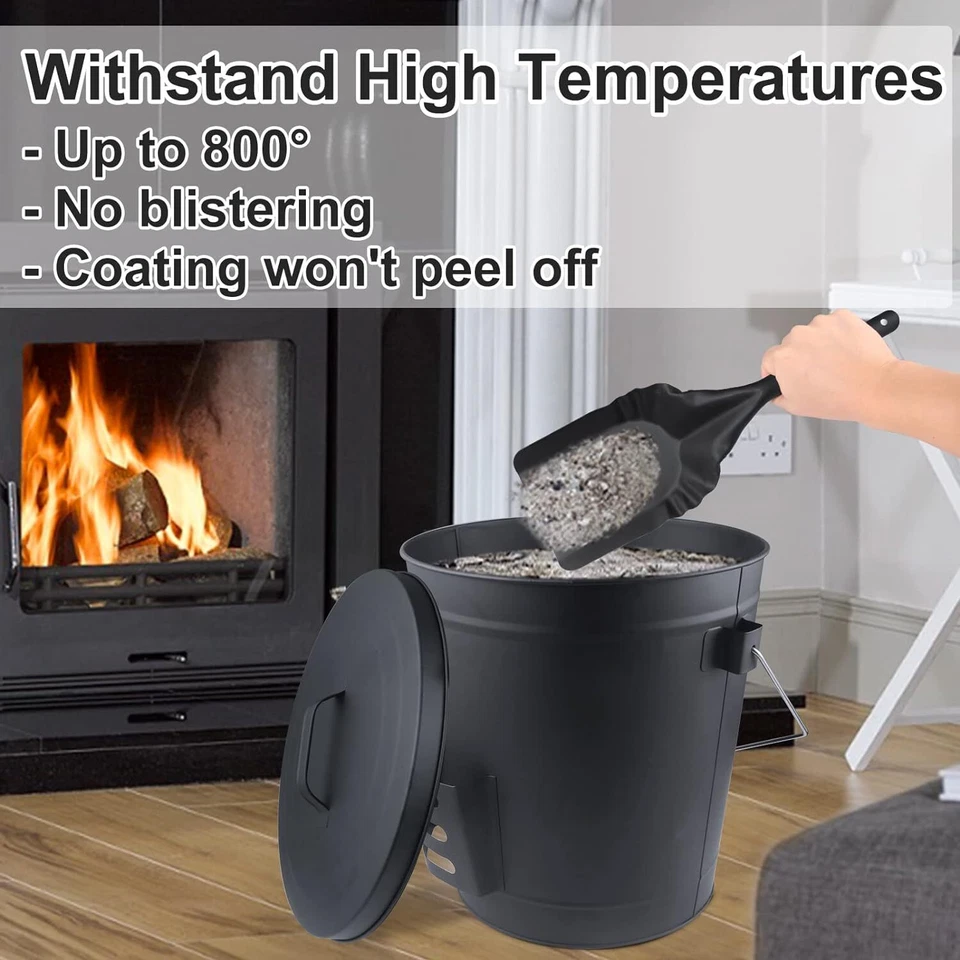 Cubo de cenizas con tapa pala y 5 piezas juego de herramientas para chimenea y bolsa portadora de troncos de leña Foto 3 de 4