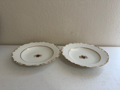 Antique French Pair of Arnold Rub Nice Porcelain Plates w/ Armorial Decoration
