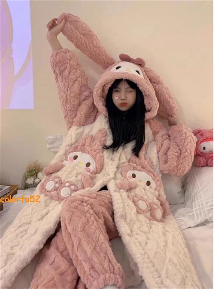 Anime My Melody Coral Polar Bata para Dormir Pantalones Mujer Pijama Invierno Ropa para el Hogar Foto 4 de 4