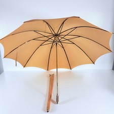 VTG Polan Katz PK Umbrella Parasol Beige 24 Rib Nylon Made in USA RN 21054