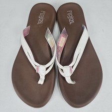 Flojos Women's White Strap Brown Sole Flip Flop Sandals Size US 9 Comfort Beach