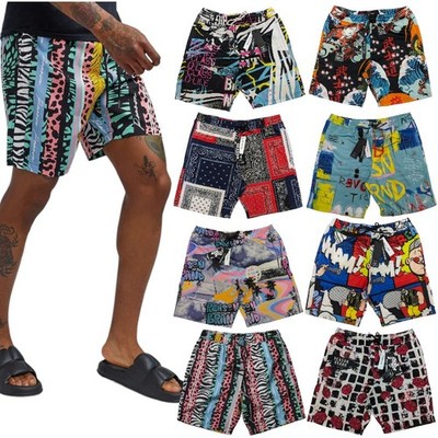 REASON Herren AOP Mesh Shorts Allover Printed Fleece Schwimm Board Halb Hose