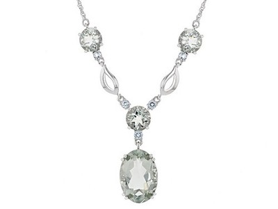 Halskette 14,9 kt Prasiolith und Blautopas 925 18 Zoll