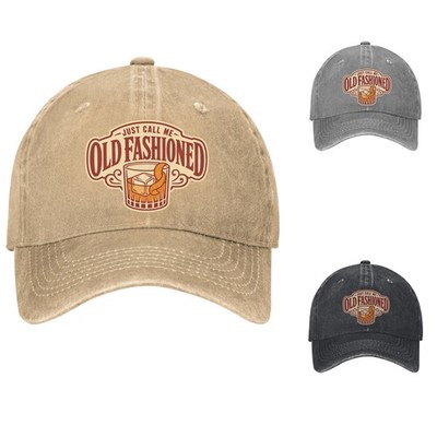 Just Call Me Old Old Fashioned Whiskey Slogan Cotton Adjustable Baseball Cap Hat