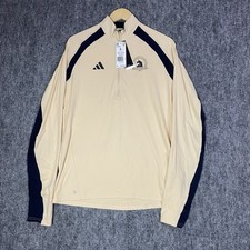Adidas Boston Marathon 1/4 Zip Jacket Men Small Beige Running Long Sleeve HY3272