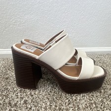 Dolce Vita Women  s Ivory Slide Sandals Leather Block Heel Slip On Size 6 NIB