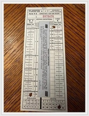 Penn Central Railroad Ticket 1970 GCT to Chappaqua Form C 6 Fare Paper RR