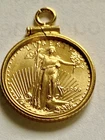 14k Gold Polished Bezel with Mounted 1999 USA  $5.00 1/10oz American Eagle Coin