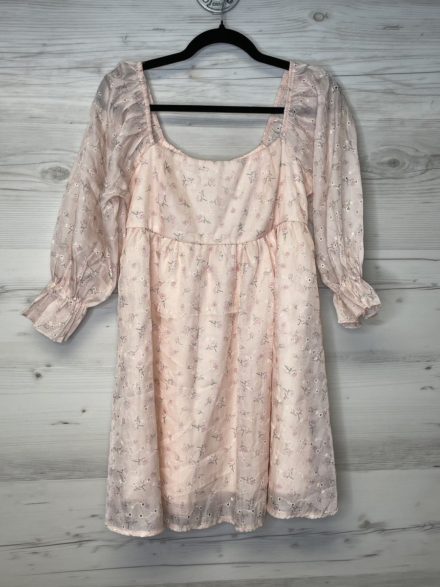 Thirty Thirty LA Dress Womens Medium Floral Embroidered Mesh Overlay Puff  Sleeve | eBay