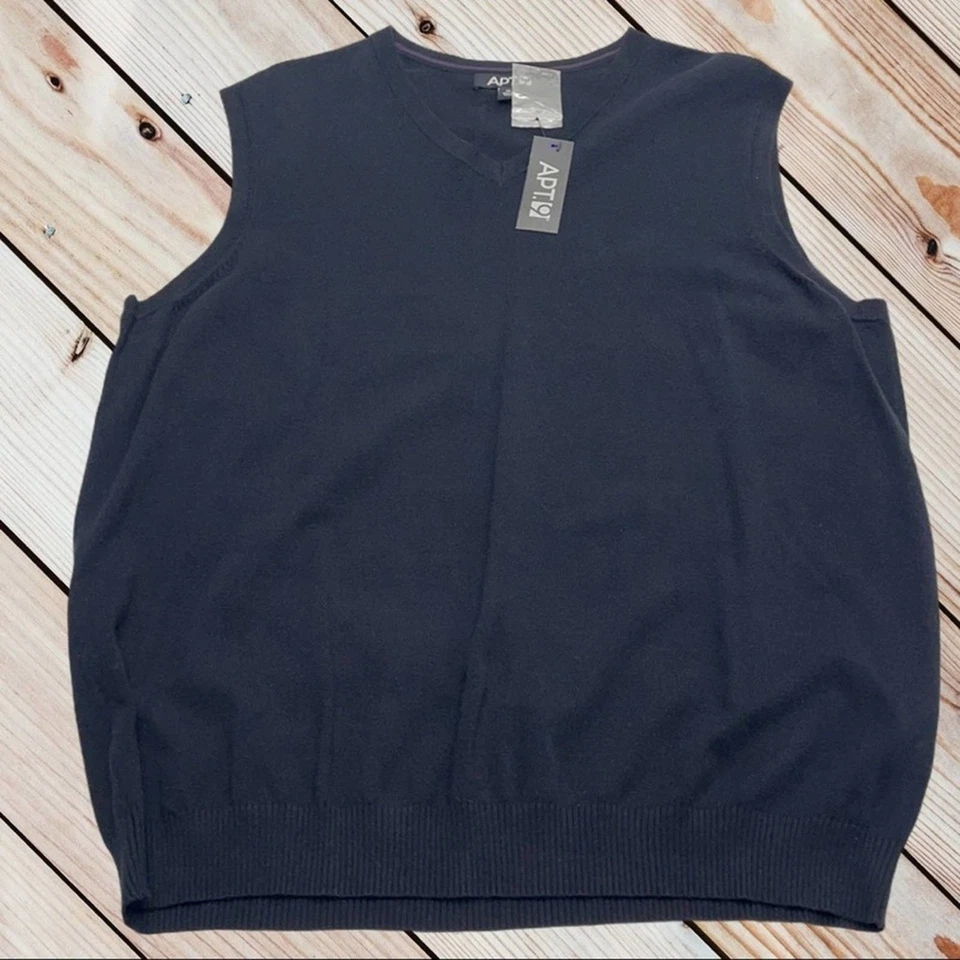 APT 9 Mens Xl Blue V Neck Cotton Sweater Vest - Image 2 of 2
