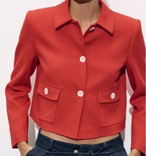 Zara RUSTIC BLAZER WITH PADDED SHOULDERS Size S BNWT Beautiful Red