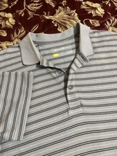 Eddie Bauer Travex Polo Shirt Sz Large Men Gray w/ Black Stripe