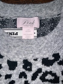 Victoria's Secret Pink Leopard Campus Soft Knit Sweater Heather Gray L NWT