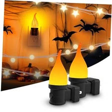 Halloween Flickering Flame Night Light, for Party Decor Indoor, 3 Modes 2 Amber