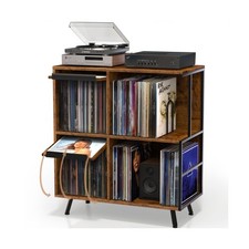 3 Tier Record Player Stand, Flip Top Record Player Table Holds up to 300 Alb...