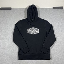 Hurley Men's Size M Black Graphic Fleece Pullover Hoodie Crew Neck Drawstring