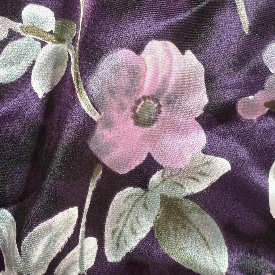 复古女式缎面中裙 11 码紫色花卉实用魔术 90 年代 Y2K — 第 3/4 张图片