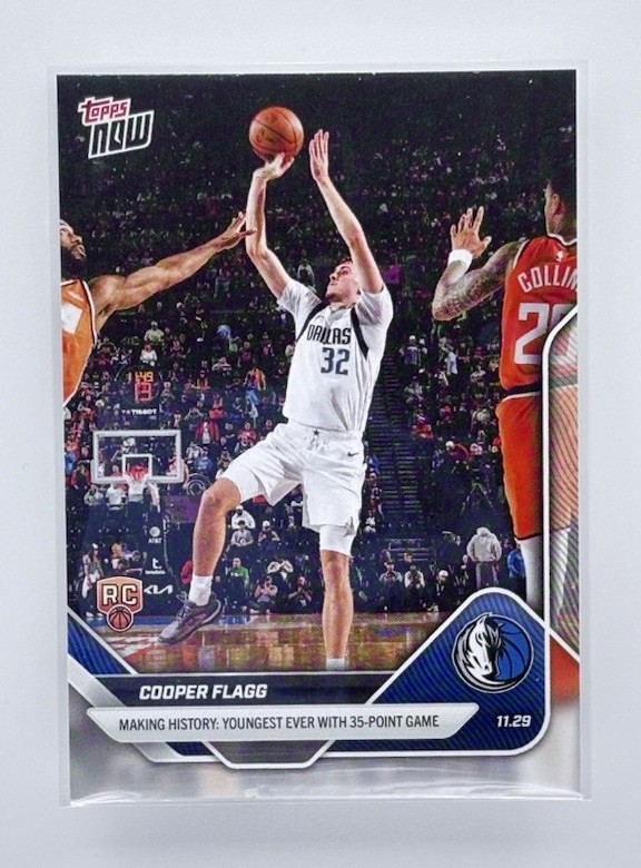 2025 Cooper Flagg #67 /14329 Topps Now RC Youngest Ever to 35 Points Mavericks