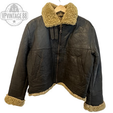 Vintage B-3 Aviator Bomber Jacket Brown Sheepskin Shearling Leather Flight