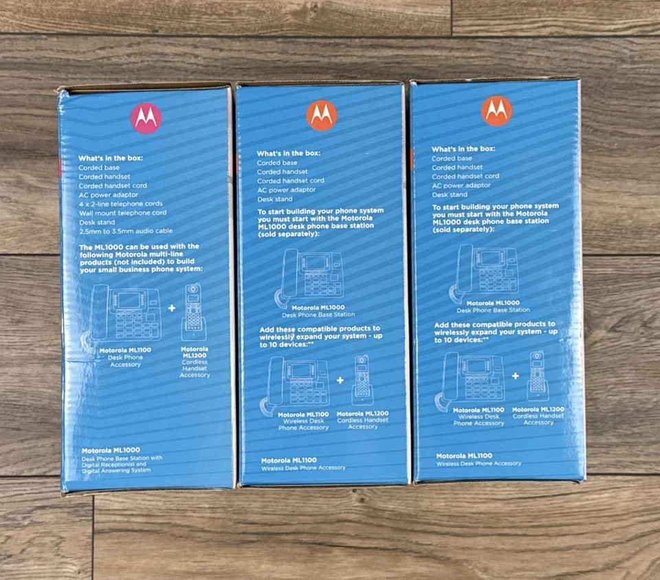 Motorola ML1000 Desk Phone Base Station + 2 Motorola ML1100 Desk Phones NEW - Image 3 of 4