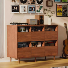 6-Drawer Vinyl Record Player Stand Large Storage Media Console Table Cabinet US