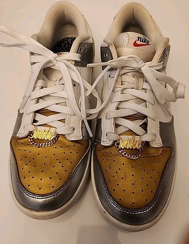 Size 8.5 - Nike Dunk SE Low Silver Gold Metallic W