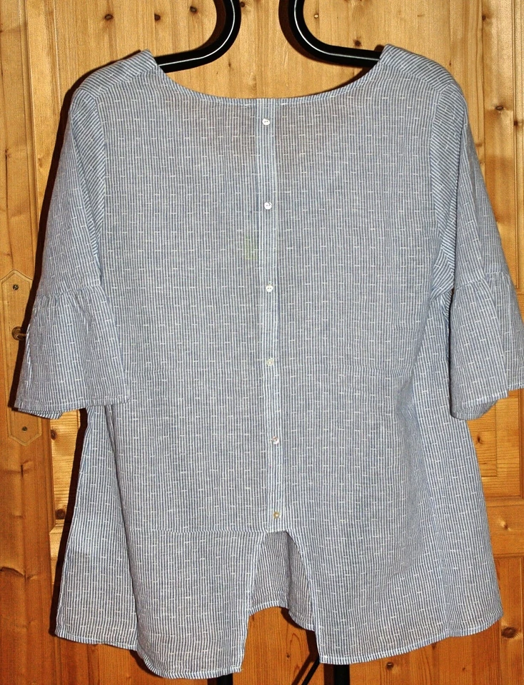 Blouse rayée coton et lin bleu boutons et fente dos T48 kiabi - Photo 3/4