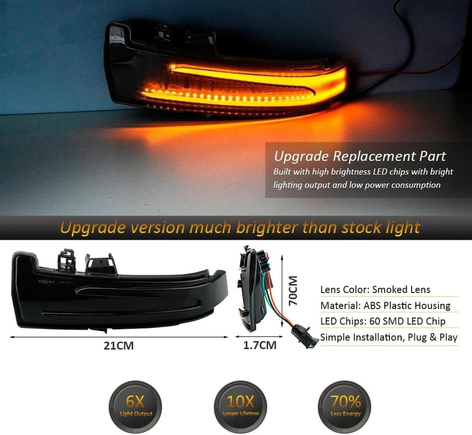 Dynamic LED Side Mirror Turn Signal Smoked Lens for Mercedes-Benz A/B/C/E/S/CLA Foto 2 de 4