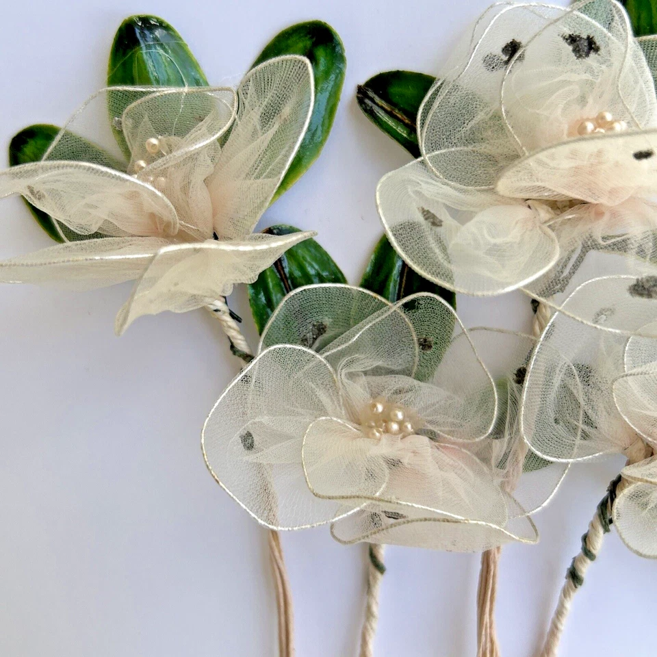 4 Antique / Vintage 1940's Chiffon Flowers Lace Fabric Dress Rose Flower Wedding - Image 2 of 4