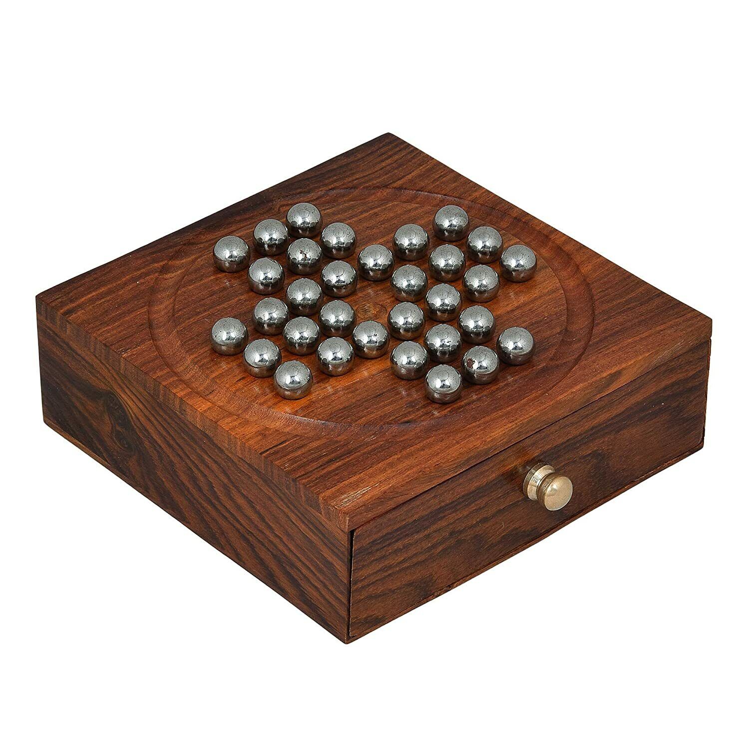 Wooden Solitaire Game Board - Add Your Own Marbles! - House of