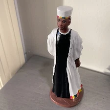 African Tribal Figurine in Traditional Dress Black And White Color U.T.T