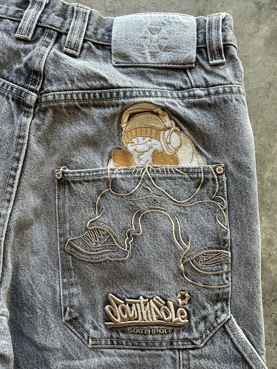 SOUTHPOLE グレー ダメージジーンズ 34 sk8 y2k VINTAGE Y2K Southpole Baggy Embroidered Carpenter Jeans 32