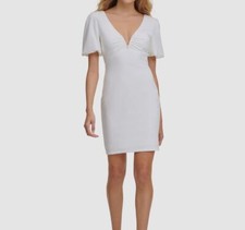 $108 Guess Women's White V-Neck Ponte-Knit Sheath Dress Size 4