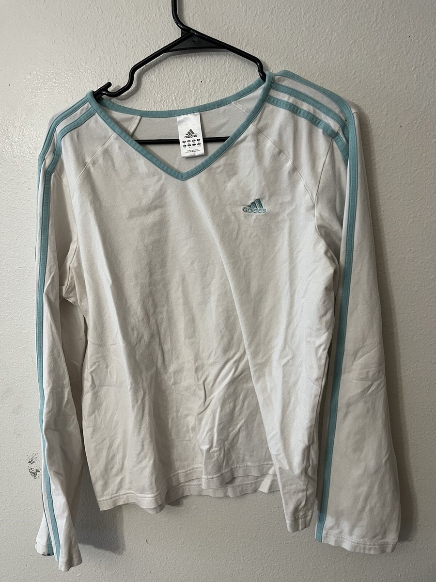 トップス 00s archive roshell v neck knit y2k Adidas Y2K 00s White W/ Blue Trim V Neck Sweater XL Long