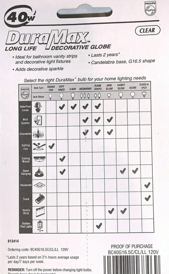 40W - 120V 2700K G16.5 E12 Base (Clear) Traditional Light Bulb (2 Piece - 3Pack) - Image 2 of 2