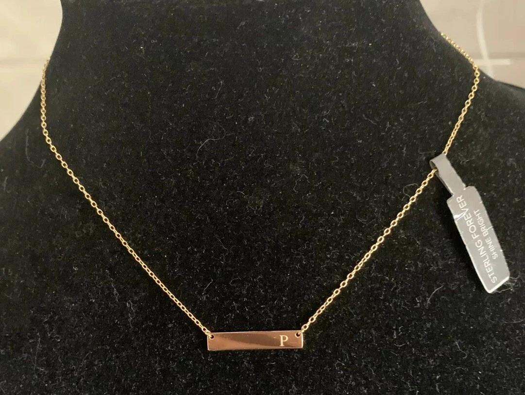 Sterling forever gold initial bar necklace deals