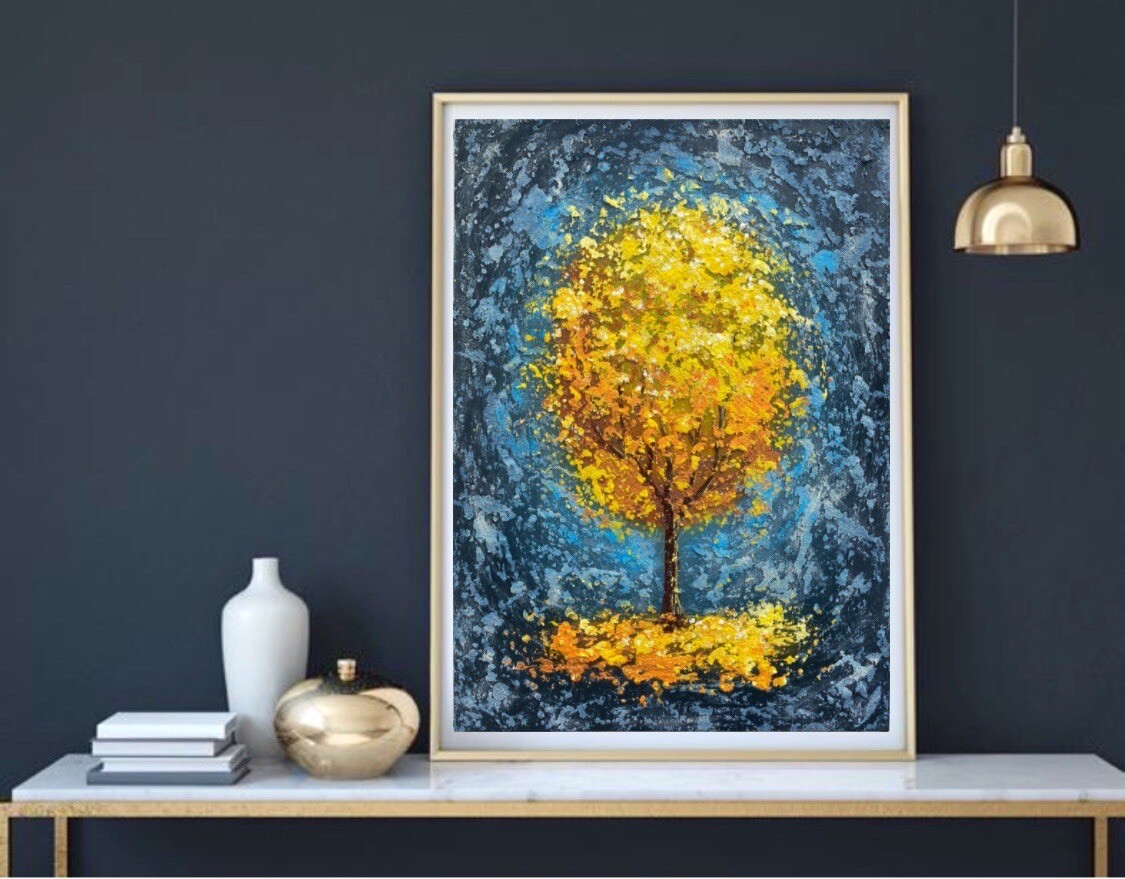 Original Oil Painting Tree Of Life Art Golden Tree Painting Texture Landscape
