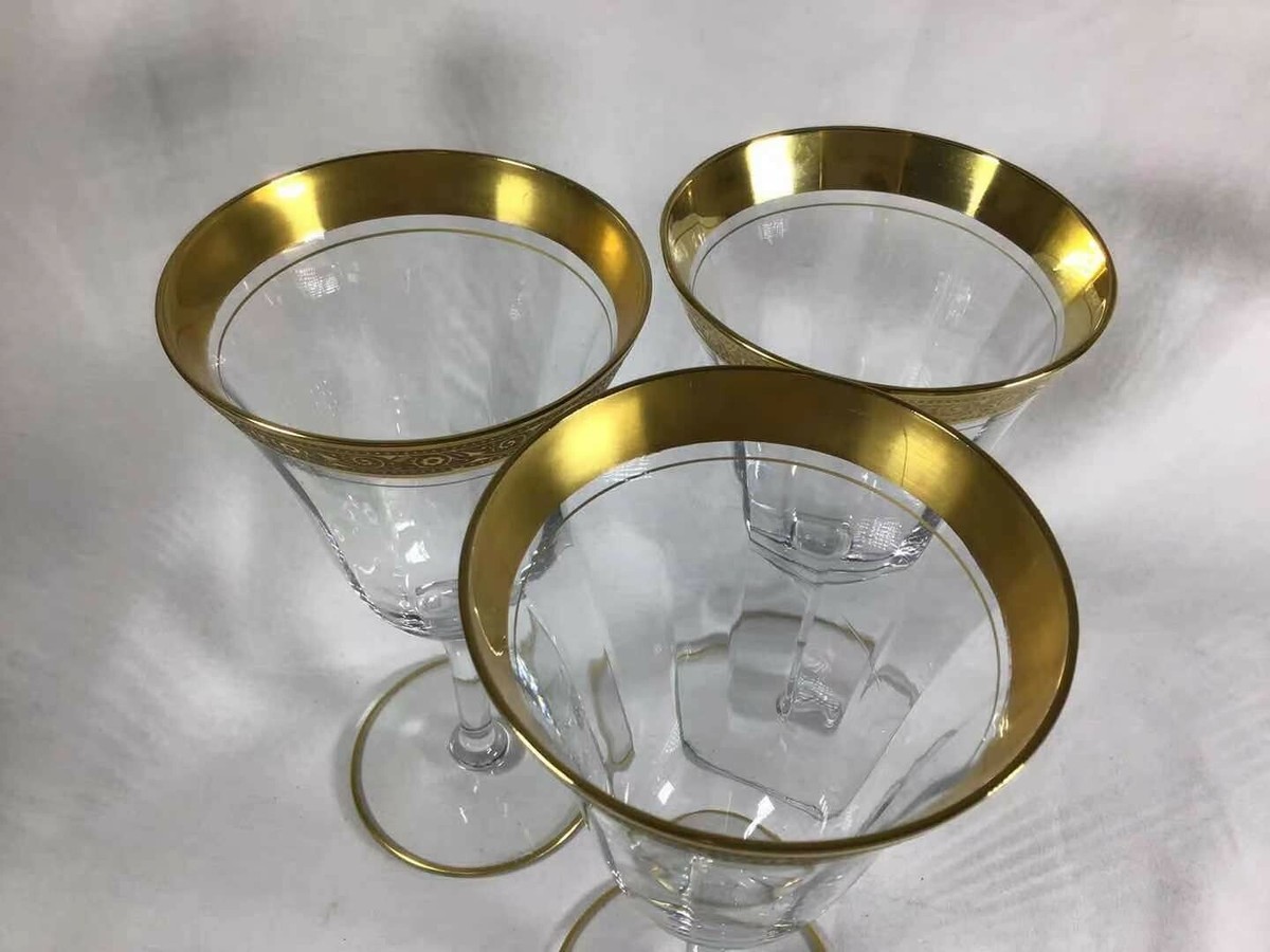 3Pc Elegant Antique Circa 1930 Crystal Gold Wine And