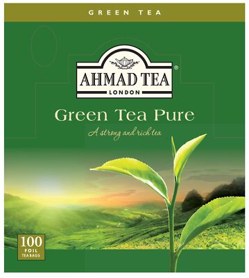 AHMAD TEA Green Tea Pure Schwarzer Beutel Tee Aroma versiegelt 100 Stück á 2 g